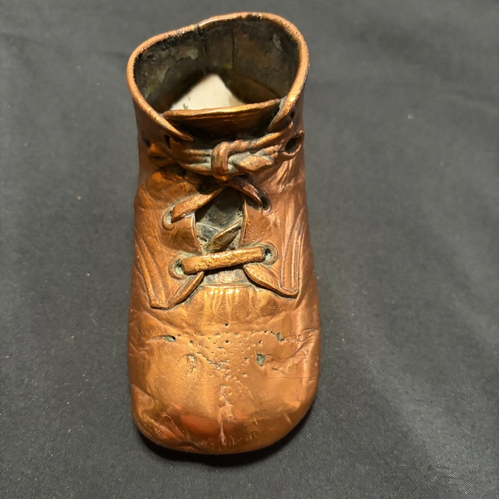 Vintage Single Bronzed Baby Shoe Copper Plated Keepsake Nursery Decor 4.5 Inch